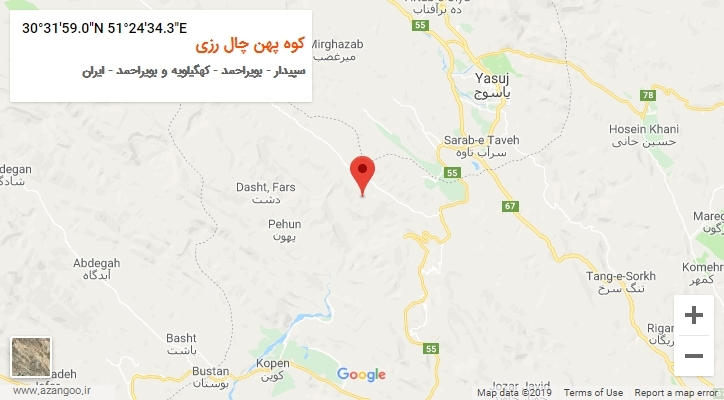 روستای کوه پهن چال رزی بر روی نقشه