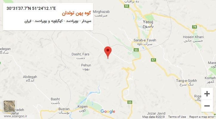 روستای کوه پهن تولدان بر روی نقشه