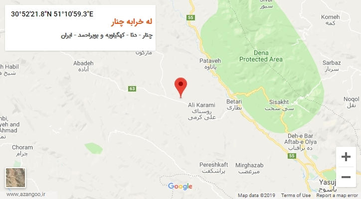 روستای له خرابه چنار بر روی نقشه