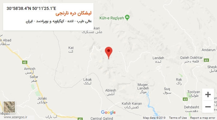 روستای لیشکان دره نارنجی بر روی نقشه