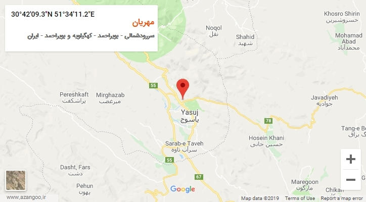 روستای مهریان بر روی نقشه