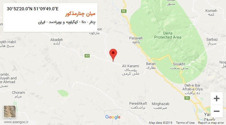 روستای میان چنارمذکور بر روی نقشه