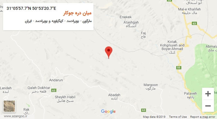 روستای میان دره جوکار بر روی نقشه