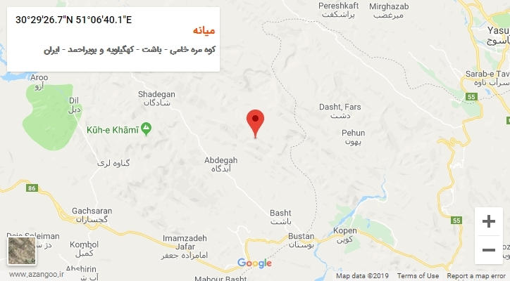 روستای میانه بر روی نقشه