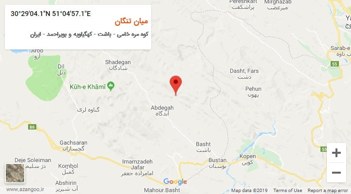 روستای میان تنگان بر روی نقشه