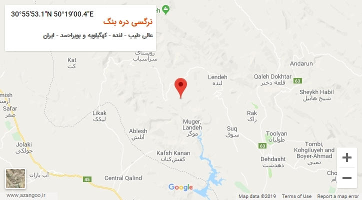 روستای نرگسی دره بنگ بر روی نقشه