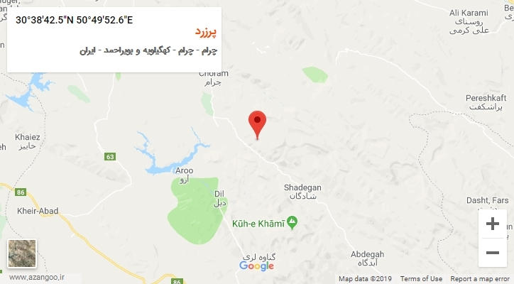 روستای پرزرد بر روی نقشه