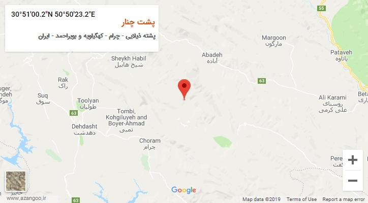 روستای پشت چنار بر روی نقشه