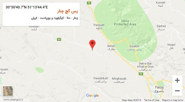 روستای پس گچ چنار بر روی نقشه