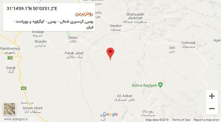 روستای رودزیرین بر روی نقشه