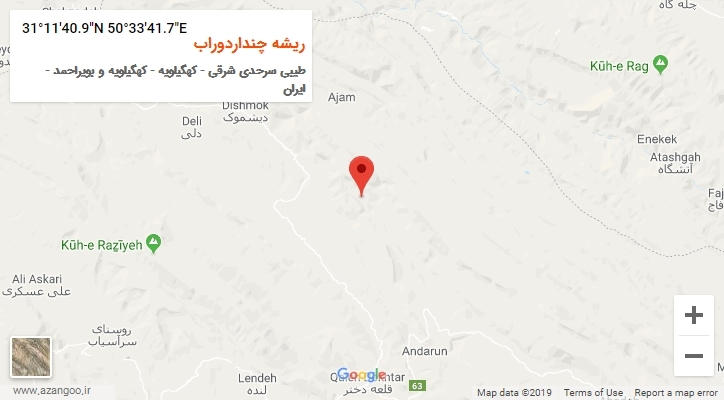 روستای ریشه چنداردوراب بر روی نقشه