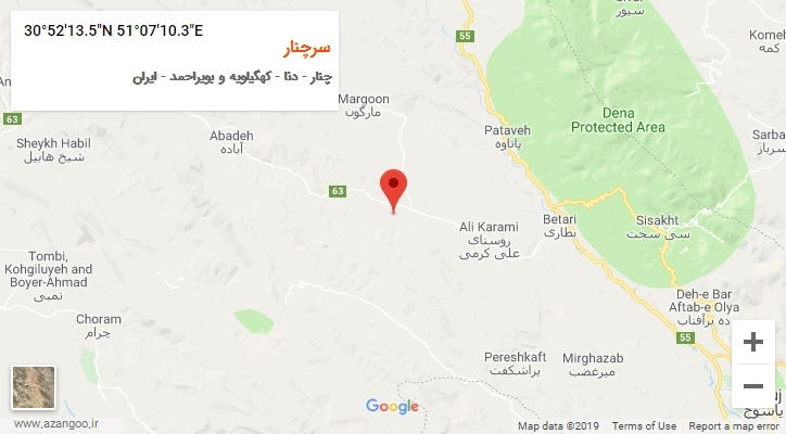 روستای سرچنار بر روی نقشه