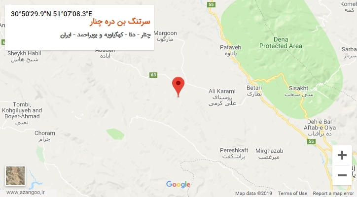 روستای سرتنگ بن دره چنار بر روی نقشه