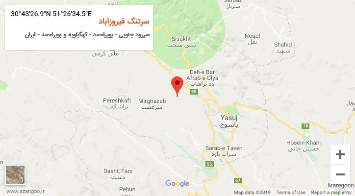 روستای سرتنگ فیروزآباد بر روی نقشه