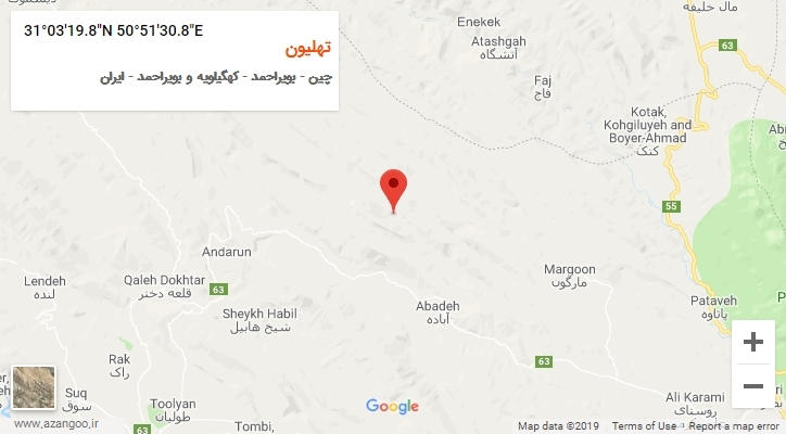 روستای تهلیون بر روی نقشه