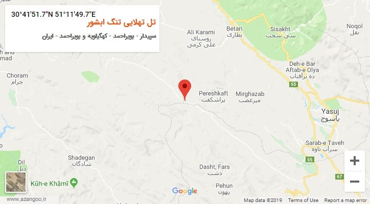 روستای تل تهلایی تنگ ابشور بر روی نقشه