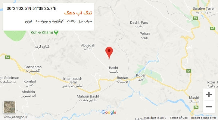 روستای تنگ آب دهک بر روی نقشه
