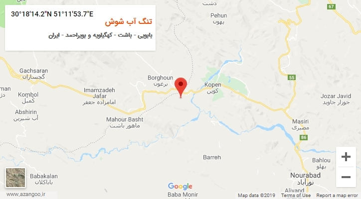 روستای تنگ آب شوش بر روی نقشه