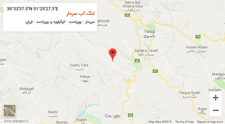 روستای تنگ آب سردار بر روی نقشه
