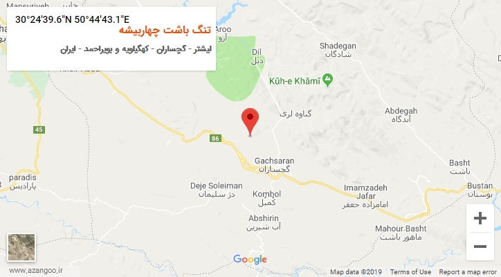 روستای تنگ باشت چهاربیشه بر روی نقشه