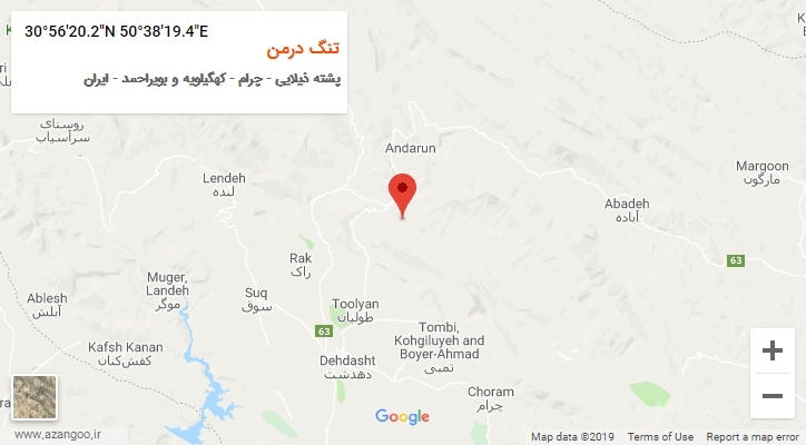 روستای تنگ درمن بر روی نقشه