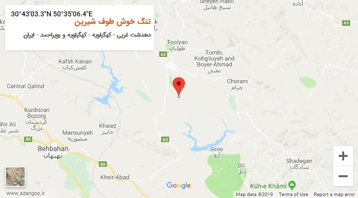 روستای تنگ خوش طوف شیرین بر روی نقشه