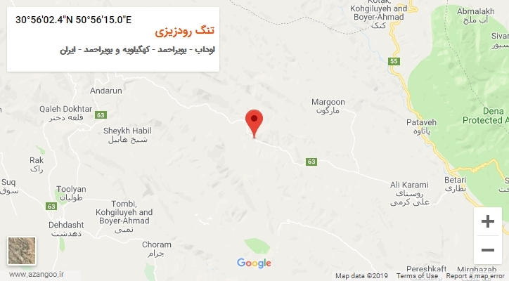 روستای تنگ رودزیزی بر روی نقشه