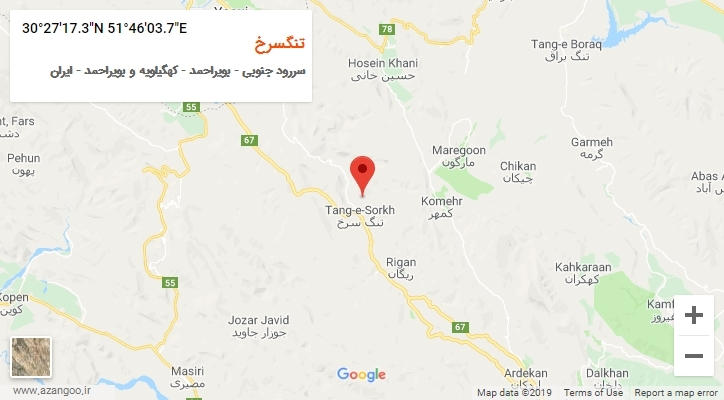 روستای تنگسرخ بر روی نقشه