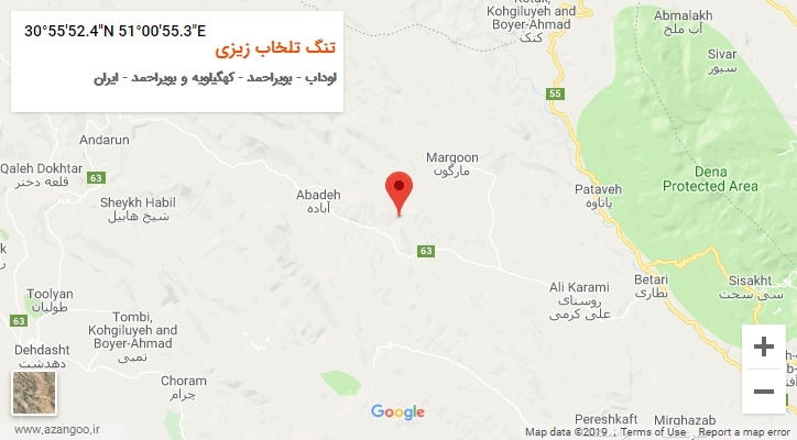 روستای تنگ تلخاب زیزی بر روی نقشه