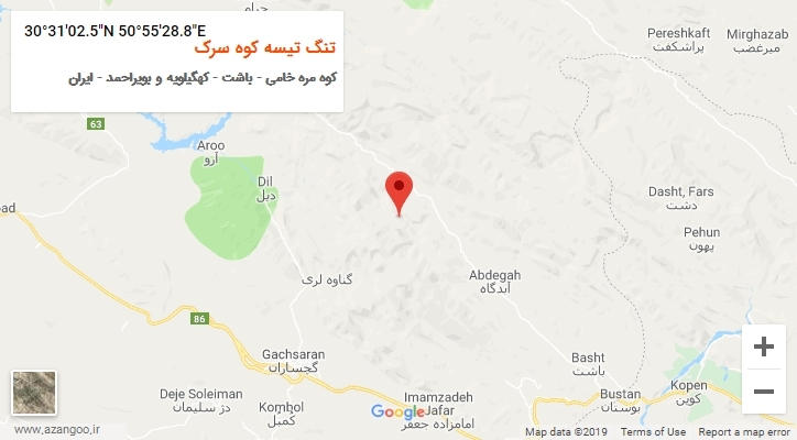 روستای تنگ تیسه کوه سرک بر روی نقشه