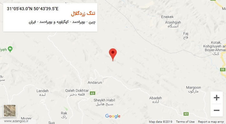 روستای تنگ زردگلال بر روی نقشه