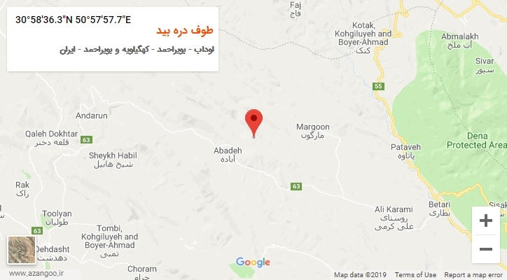 روستای طوف دره بید بر روی نقشه