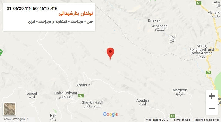 روستای تولدان بنارشهدالی بر روی نقشه
