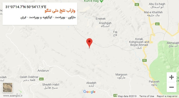 روستای وارآب تلخ دلی تنگو بر روی نقشه