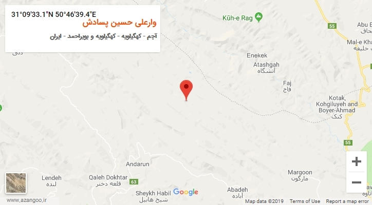 روستای وارعلی حسین پسادش بر روی نقشه
