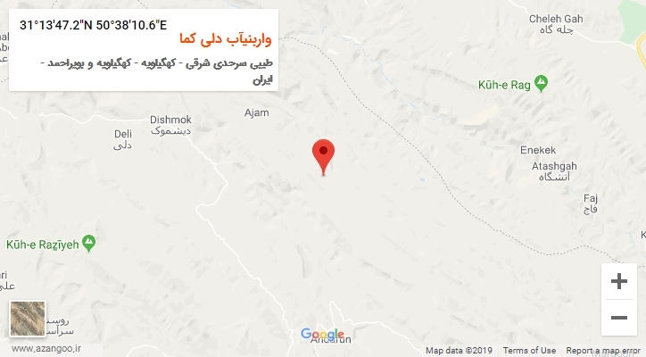 روستای واربنیآب دلی کما بر روی نقشه