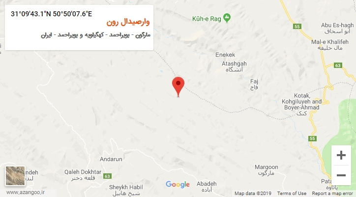 روستای وارصیدال رون بر روی نقشه