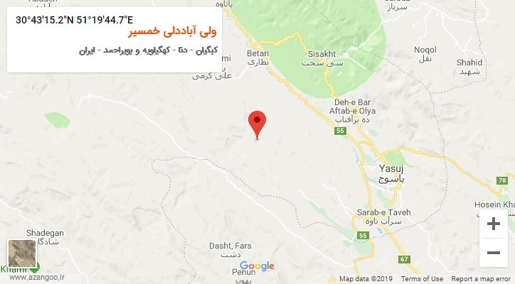 روستای ولی آباددلی خمسیر بر روی نقشه