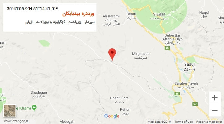روستای ورددره بیدبابکان بر روی نقشه