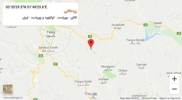 روستای زردخانی بر روی نقشه