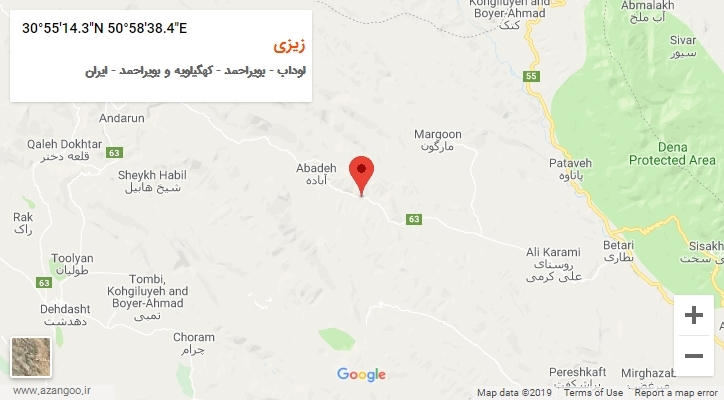 روستای زیزی بر روی نقشه
