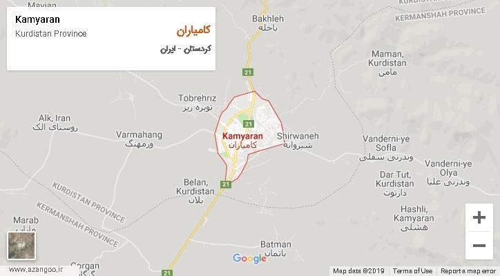 شهرستان کامیاران بر روی نقشه