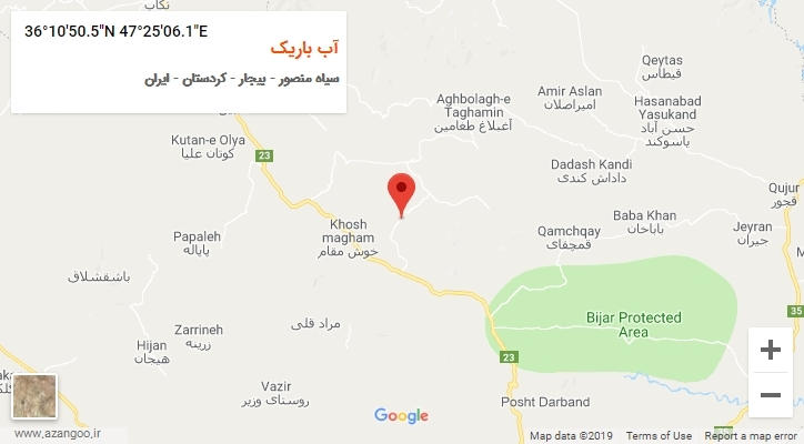 روستای آب باریک بر روی نقشه