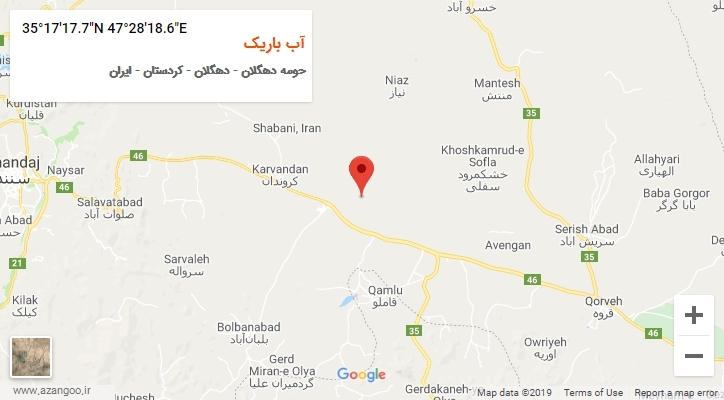 روستای آب باریک بر روی نقشه