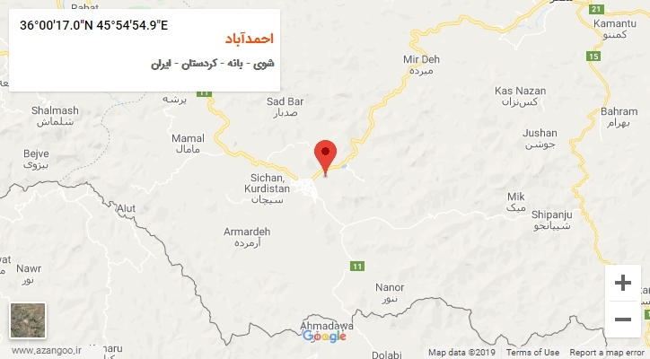 روستای احمدآباد بر روی نقشه