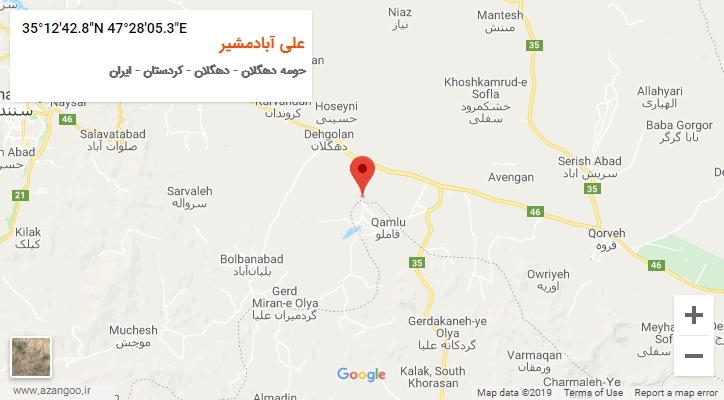 روستای علی آبادمشیر بر روی نقشه