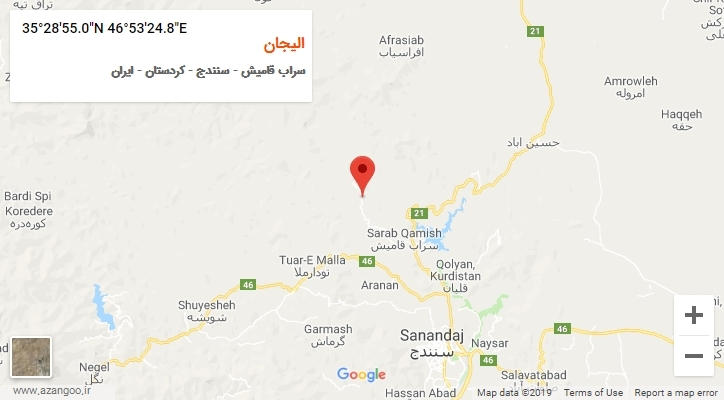 روستای الیجان بر روی نقشه