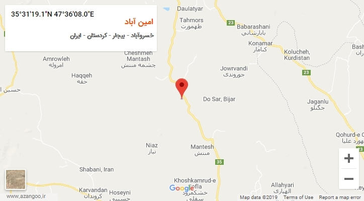 روستای امین آباد بر روی نقشه