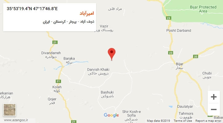 روستای امیرآباد بر روی نقشه