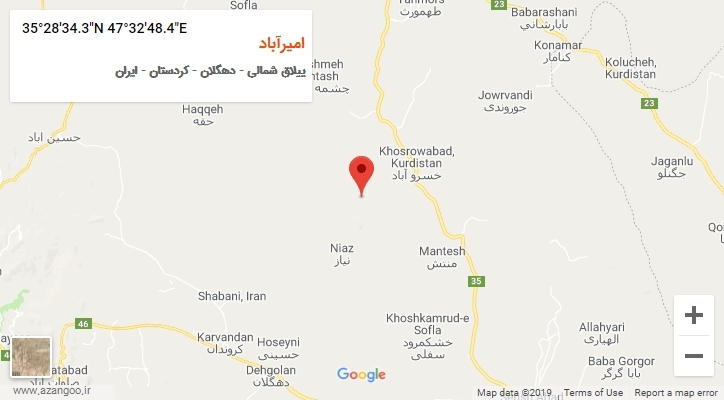 روستای امیرآباد بر روی نقشه